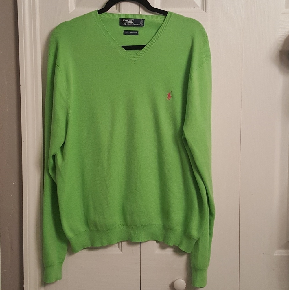 Mens XL Polo Ralph Lauren Green Pima Sweater
